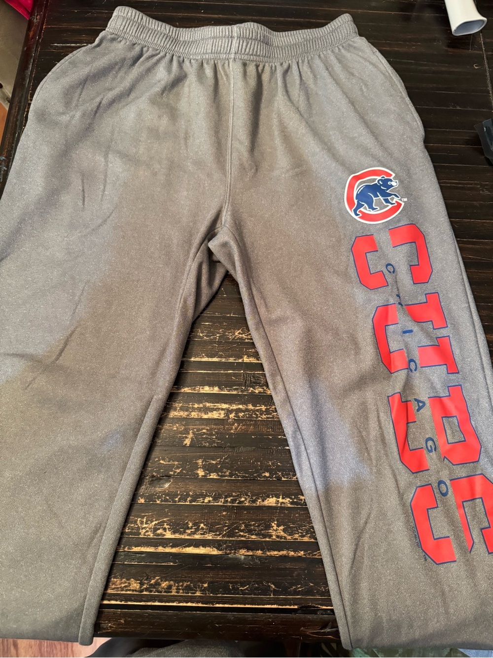 MLB Chicago Cubs Gray Sweatpants with Red Team Graphic